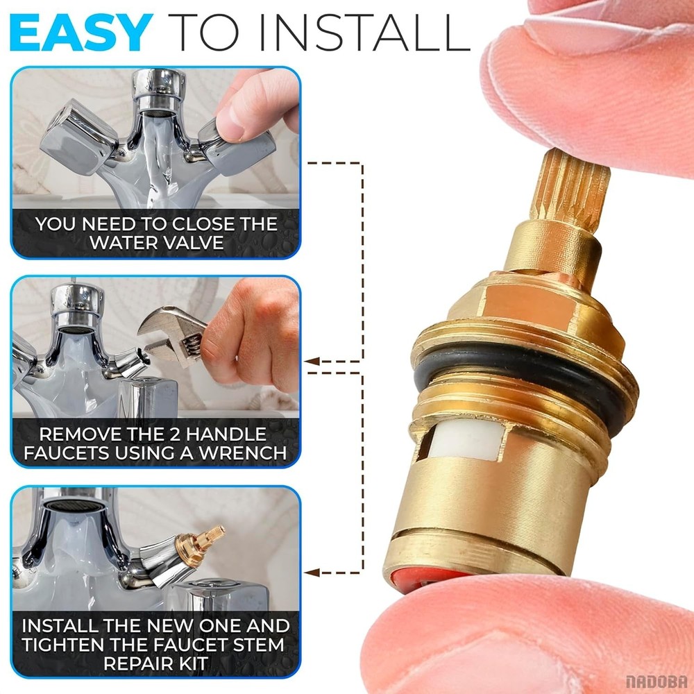 Complete Faucet Valve Replacement Set – 2 Brass Cartridges for Smooth Operation