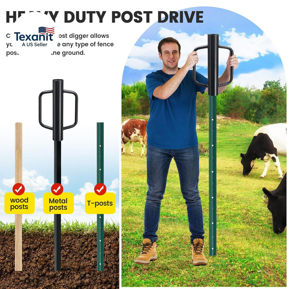 Fence Post Driver, 17 Inch Post Driver with Handle, 2.7 Inch Inner Diameter Hand