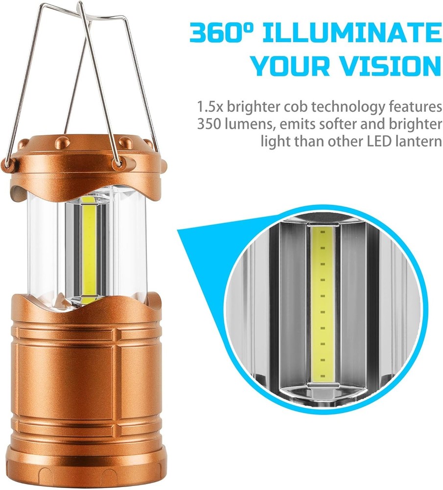 Lichamp LED Camping Lantern, 4 Pack Battery Powered Flashlight for Power Gold