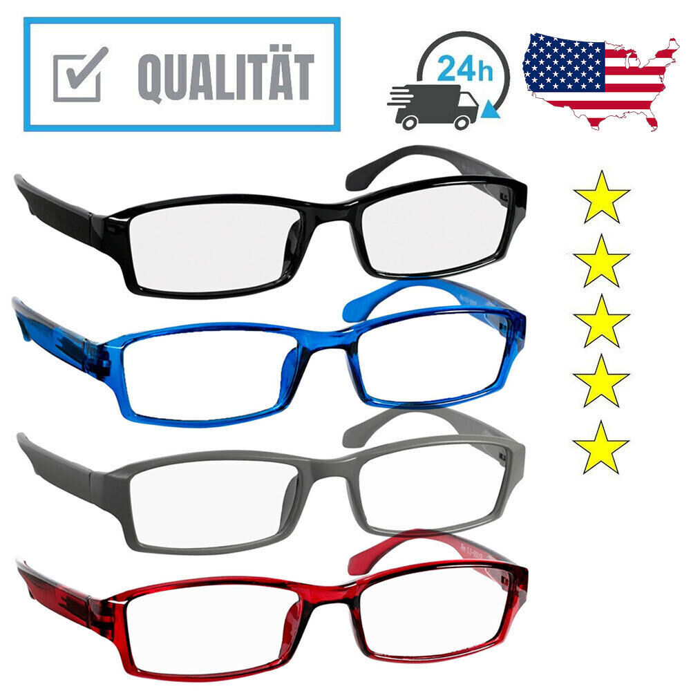 Reading Glasses +1.0 +2.0 +3.0 +4.0 Optical Lens Black/Red Plastic Frame Reader