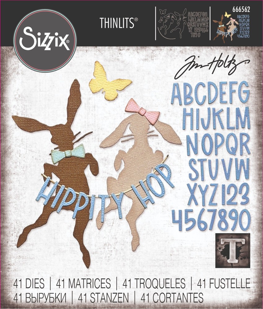 Tim Holtz Vault "HIPPITY HOP" Bunnies Sizzix Thinlits Cutting Dies Spring 2024