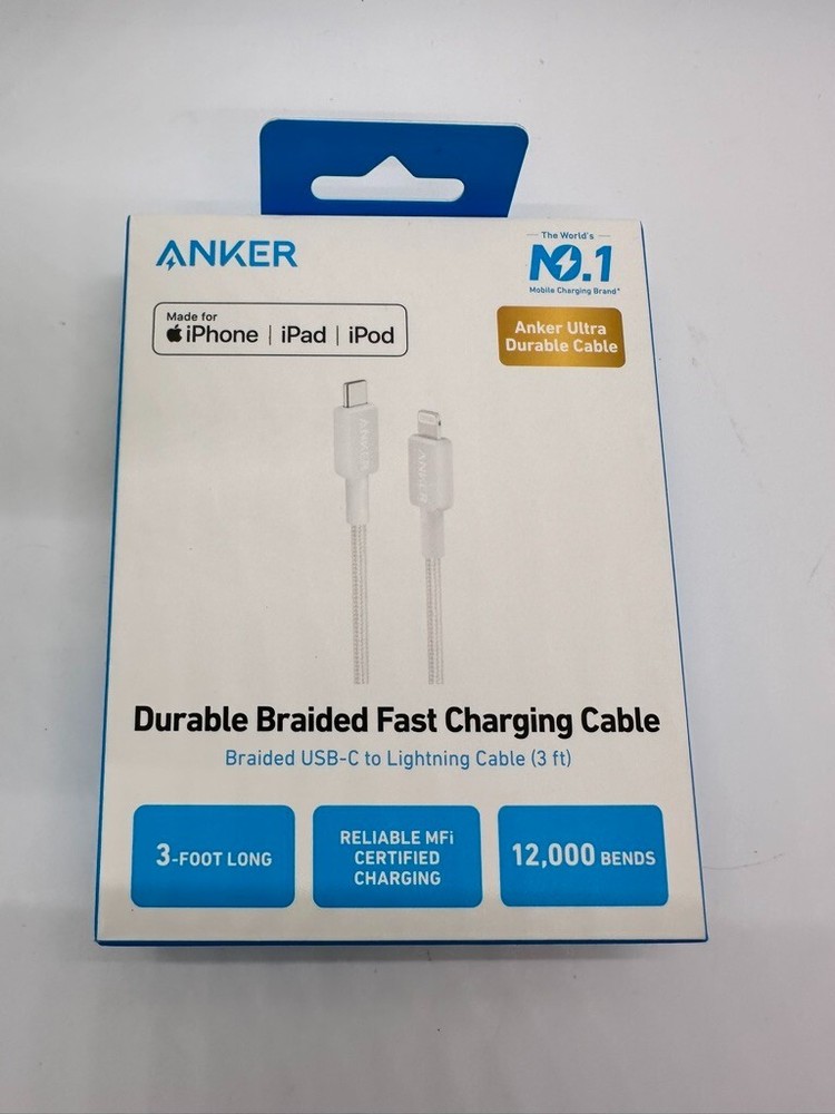Anker 3' Braided Lightning to USB-C Fast Charging Cable - White