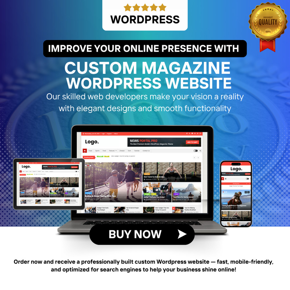 Custom Magazine Wordpress Website - Professional and Responsive Web Design