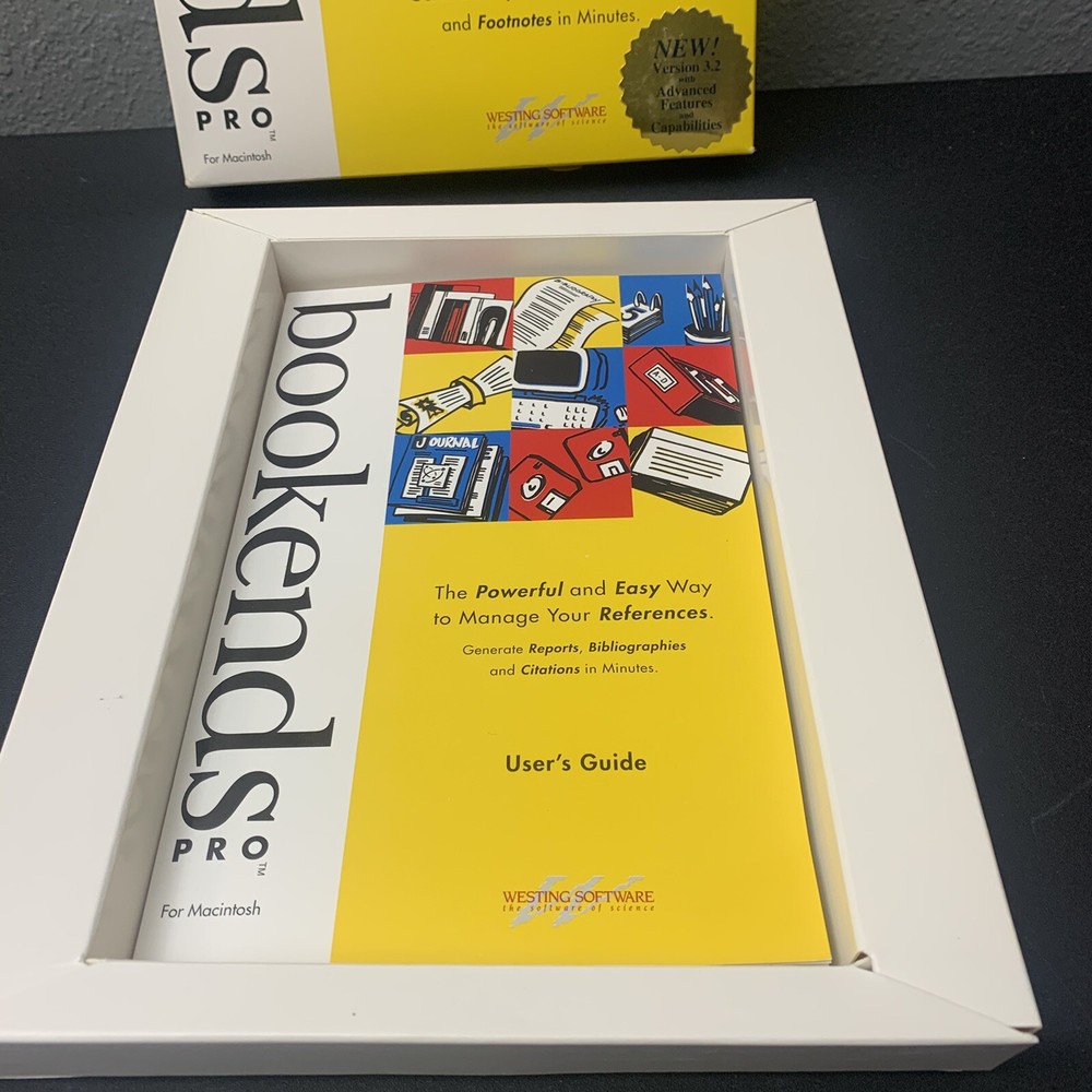 BookEnds Pro Macintosh OPEN BOX Manage Your References Westing Software 1994