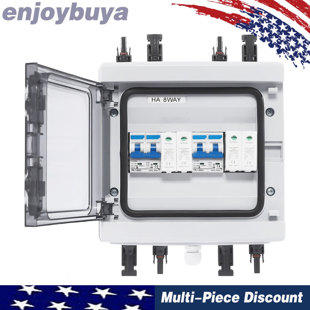 2 Strings Solar Combiner Box FIT Solar Panel Disconnect Switch Circuit Breaker