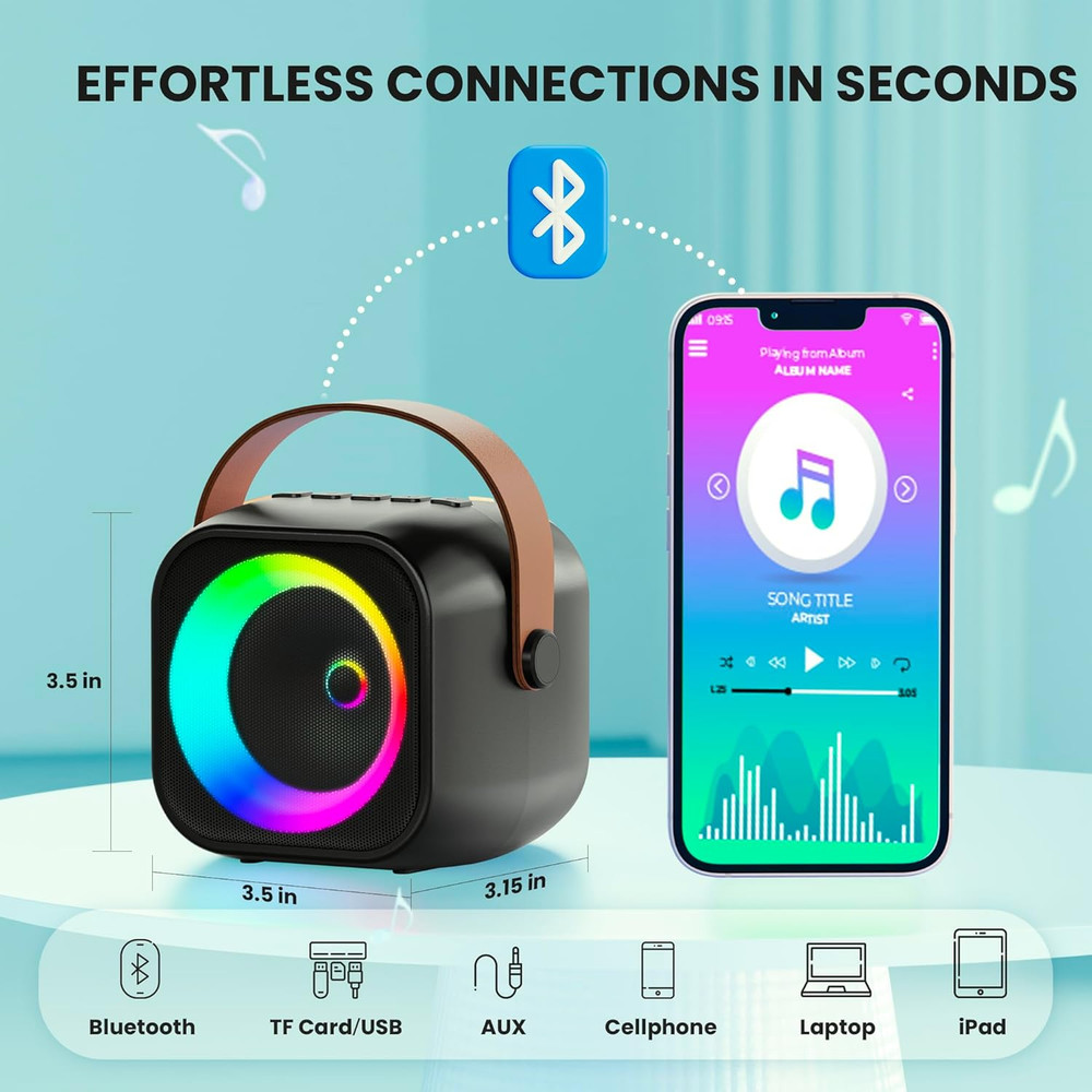 Mini Karaoke Machine, Portable Bluetooth Karaoke Speaker with 2 Wireless Microph