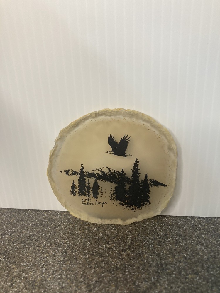 Vintage Andrea Meyer Signed Soaring Eagle on Sliced Agate Geode 1987 3”