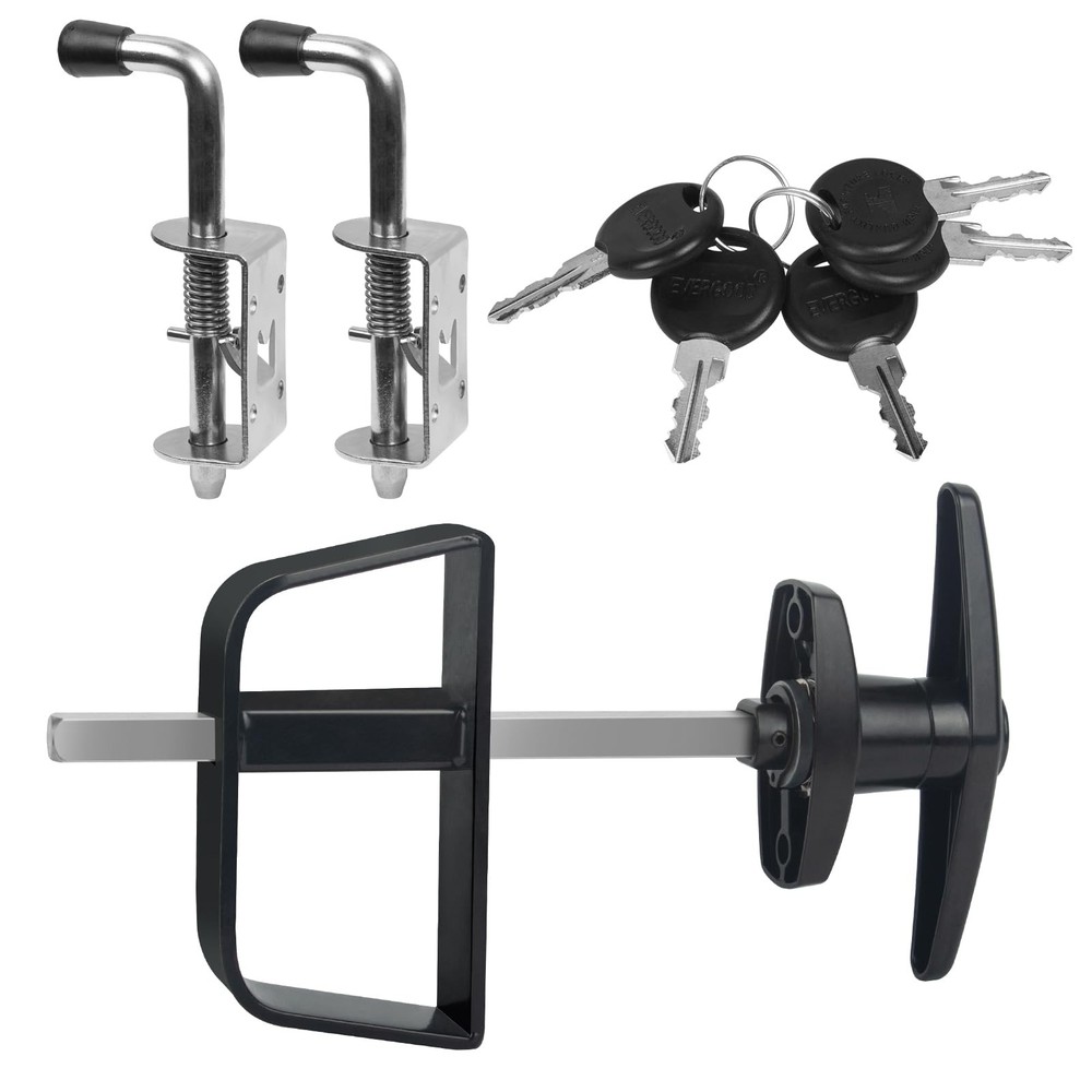 Shed Door Latch Kit with 5-1/2" Stem T-Handle Lock, 5 T-2-PIECE KIT, Black
