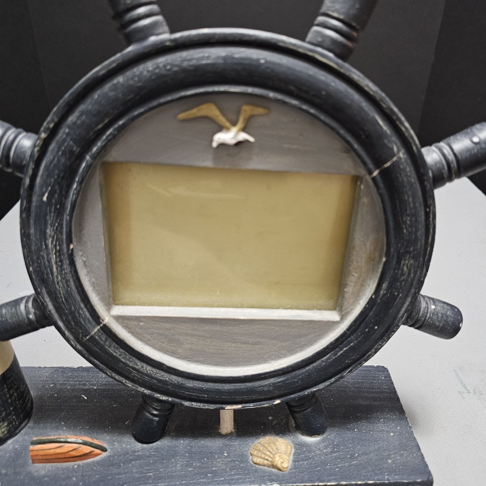 Lighthouse And Ship Wheel Picture Frame