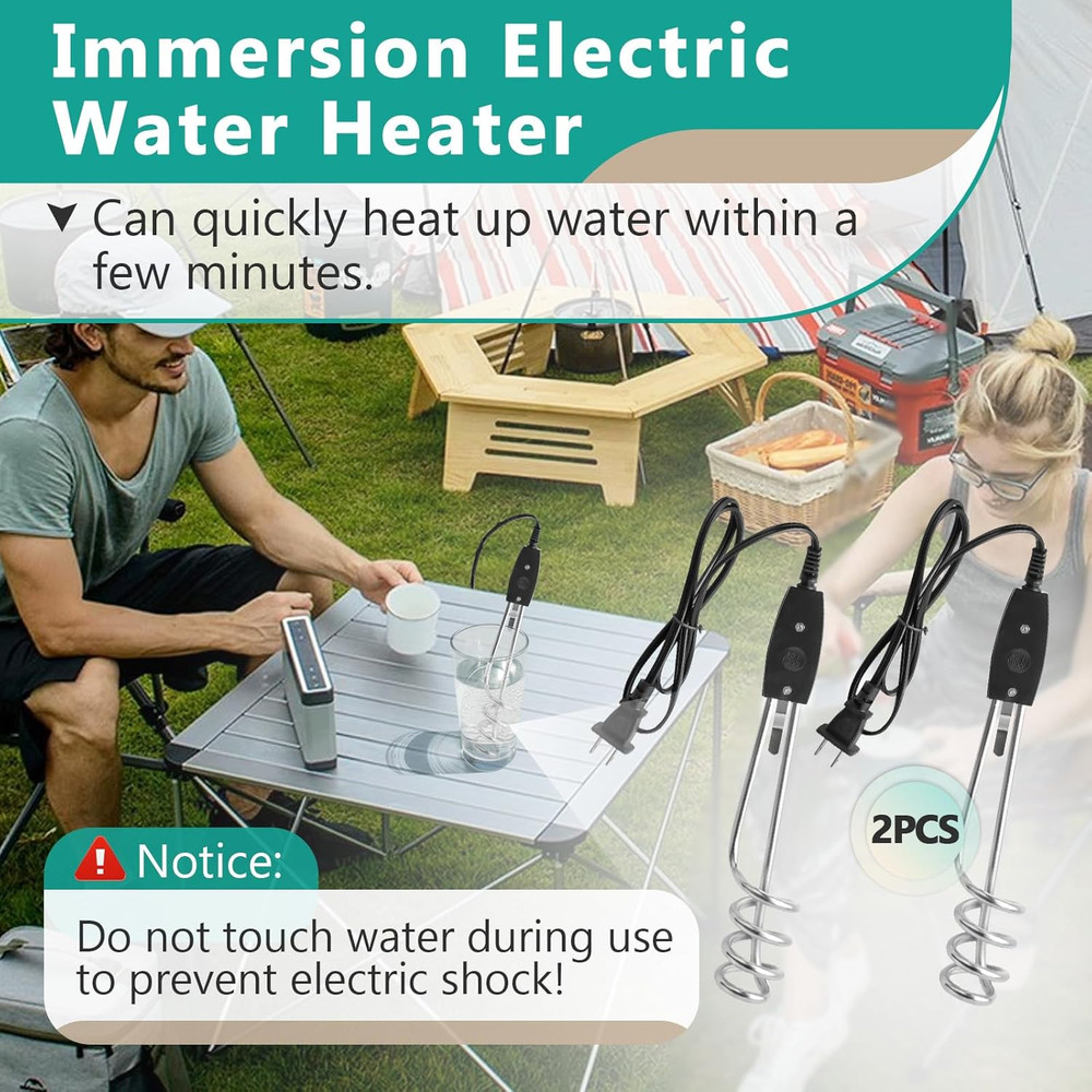 2 Pcs 1000W-110V Immersion Water Heater - 10In Immersion Electric Water Heater -