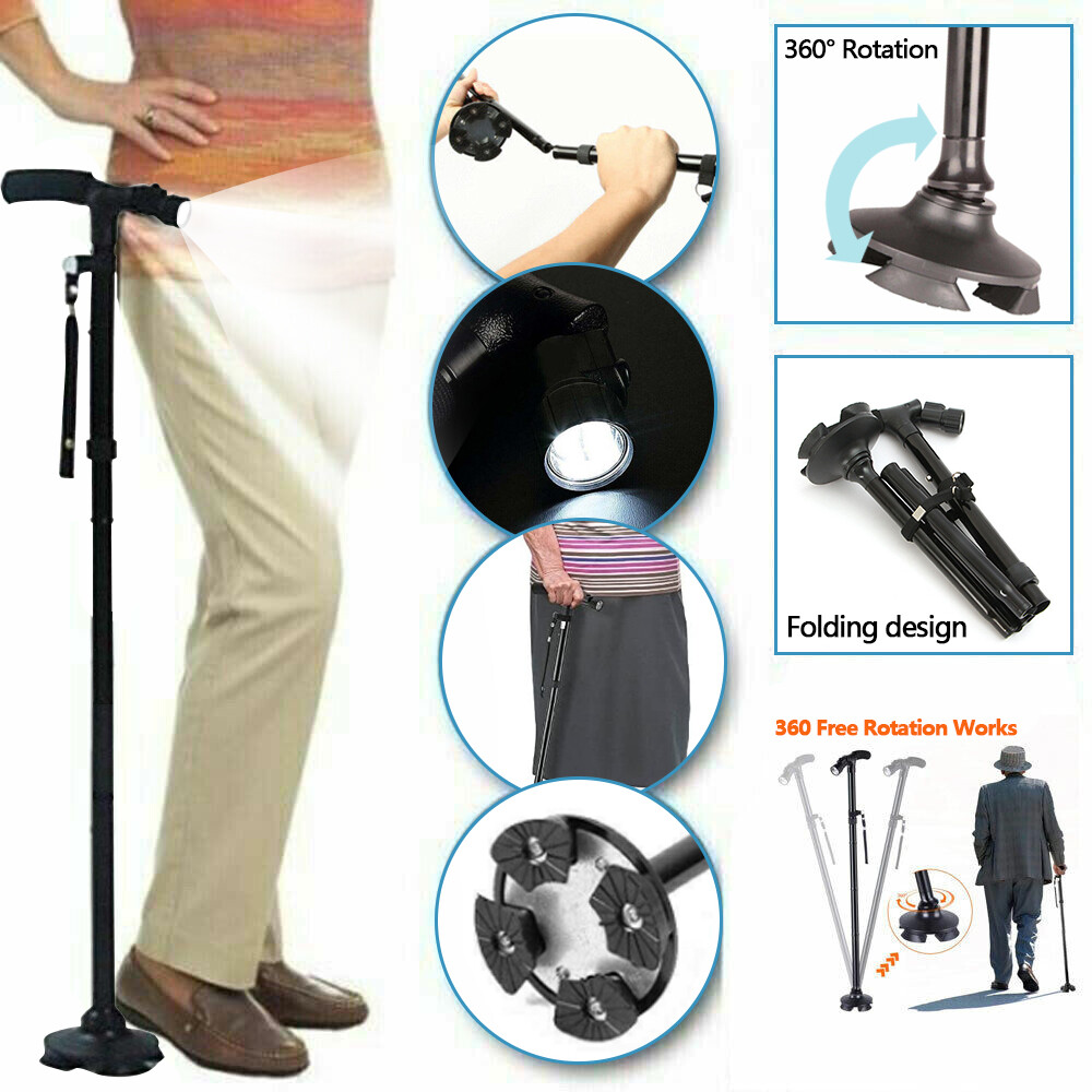 Retractable Safety Walking Cane Folding Adjustable Walking Stick With LED Light