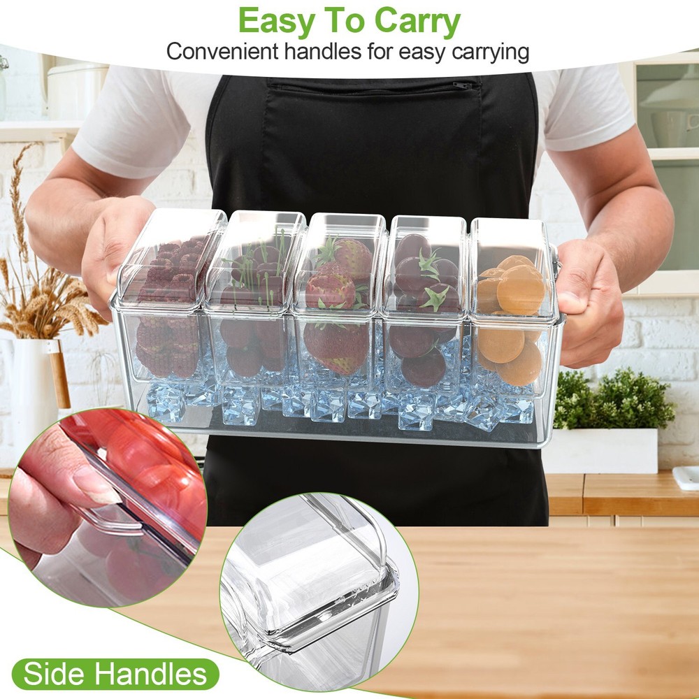 Ice Chilled Condiment Caddy, Condiment Server with Separate Lids Keep Fresh