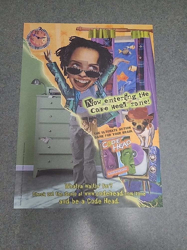 Code Head CD-Rom Mind Bending Quiz Print Ad 2000 8x11 Great To Frame