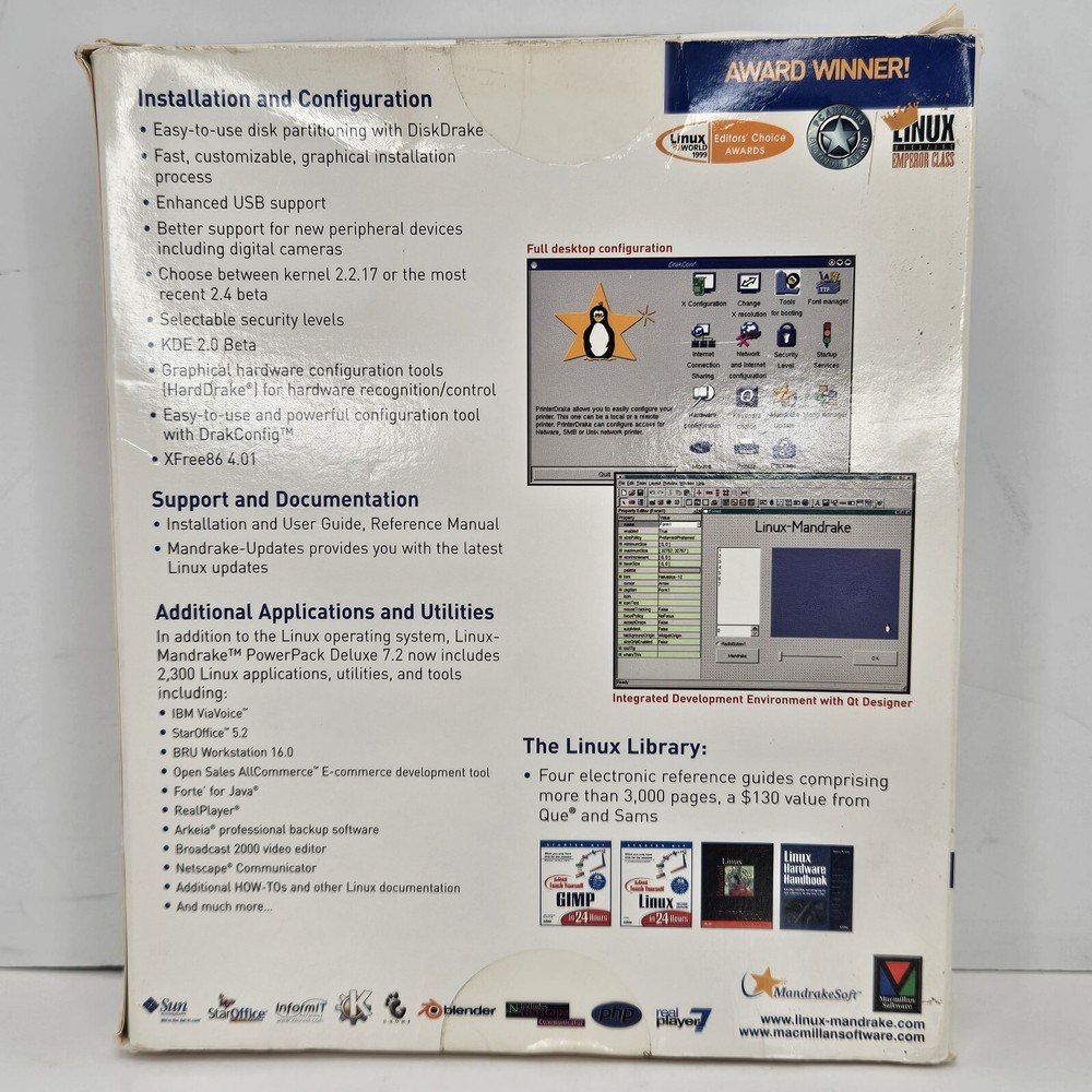 Linux Mandrake 7.2 Deluxe 2001 Operating System Software Big Box 7 CD'S Manuals