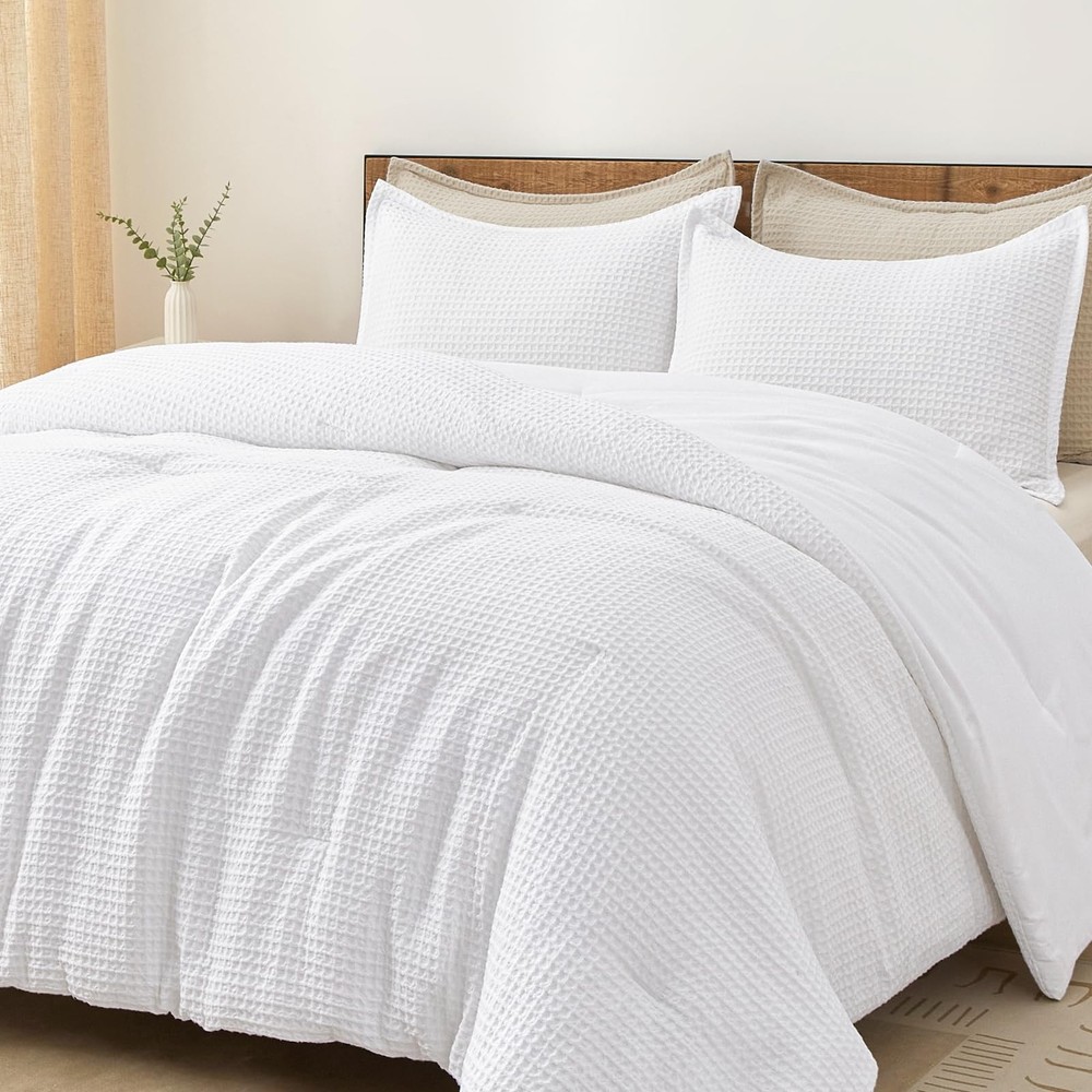 PHF Queen Waffle Weave Comforter Set 3pc White