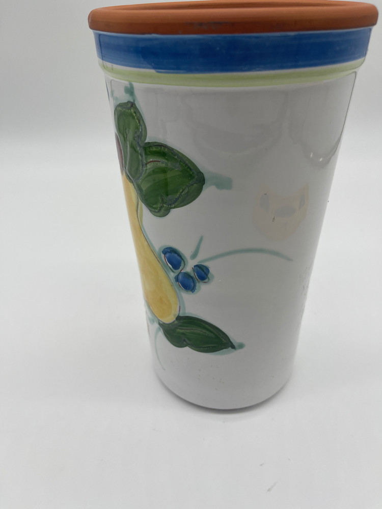 Ceramic Utensil Holder Hand Made Hand Painter Glazed 9.5”