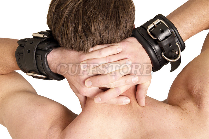 Adjustable Black Leather Handcuffs Bondage Restraint