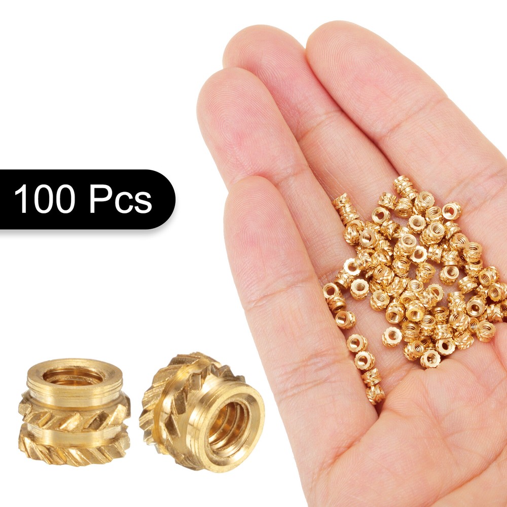100pcs M2 Threaded Inserts Brass Heat Set Insert M2x2.5mm, OD 3.5mm Knurled Nuts