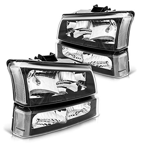 Silverado Headlight, Replacement for 2003-2006 Silverado 1500/2500 Black-Clear