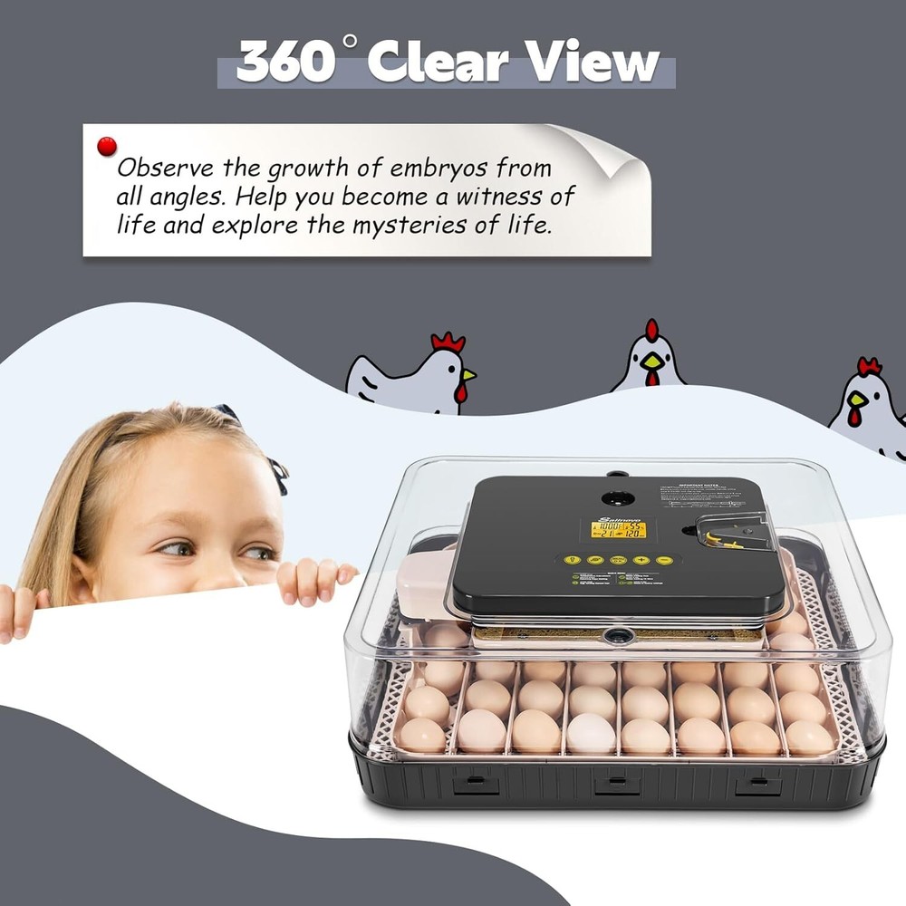 56 Egg Incubator for Hatching Eggs w/ Automatic Egg Turning & Built-in Candler🔥