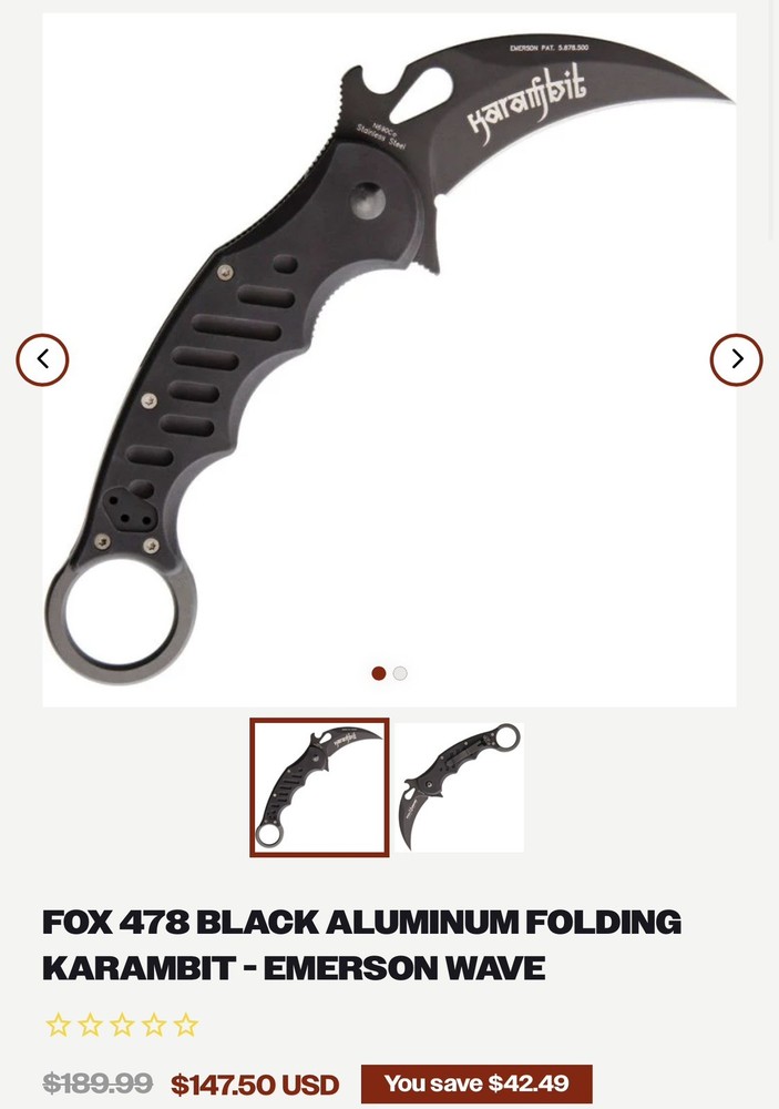 FOX 478 BLACK ALUMINUM FOLDING KARAMBIT (Used)