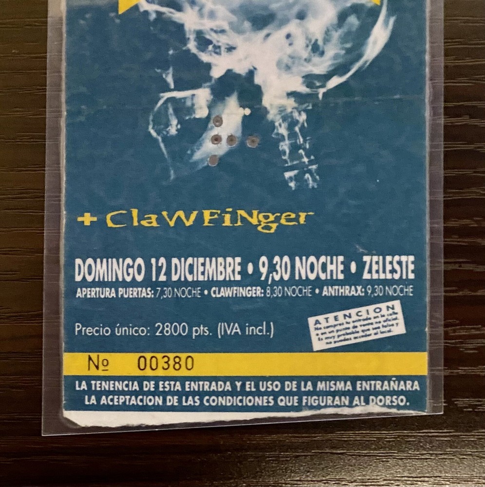 1993 Anthrax Concert Ticket Clawfinger Laminated
