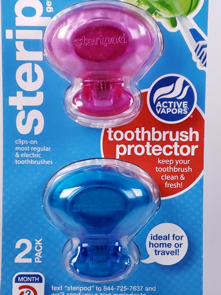 2 Pack Steripod Clip On Toothbrush Pod Protector Sanitizing Case Pink & Blue
