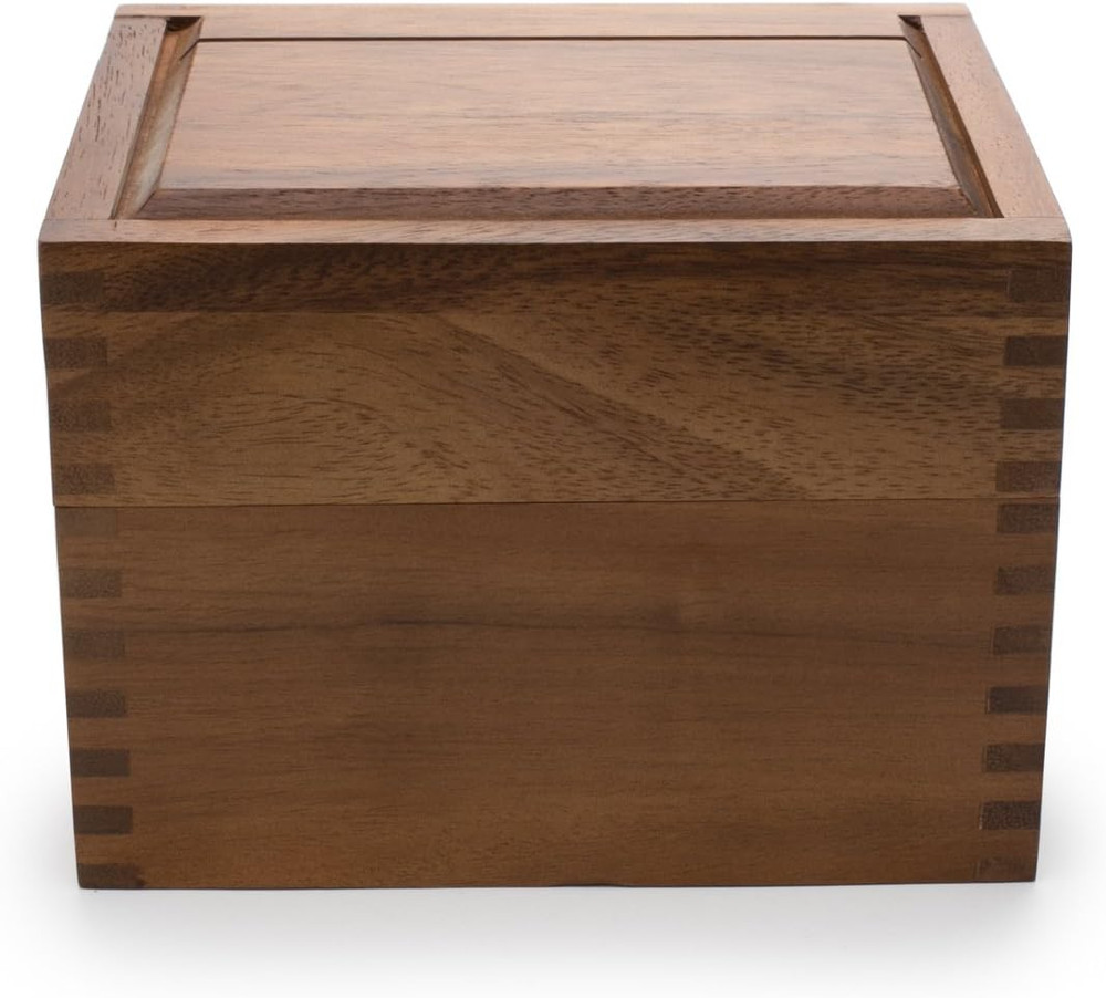 Acacia Wood Recipe Box with Divider Tabs, 2 Compartment, Single