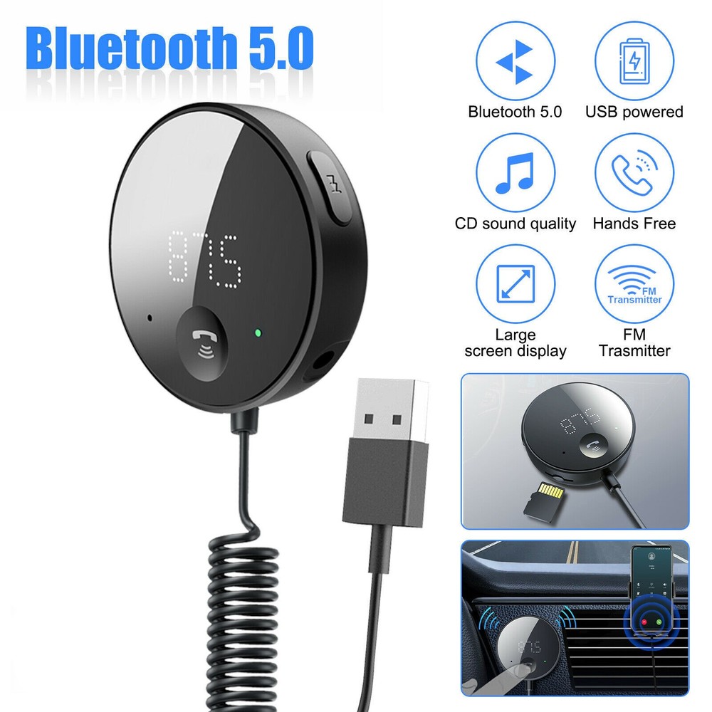 Bluetooth 5.0 Wireless Car FM Transmitter AUX Audio Receiver LCD Display Adapter