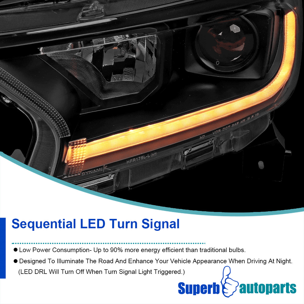 Fits 2019-2022 Ford Ranger Projector Headlight Sequential LED Switchback Black