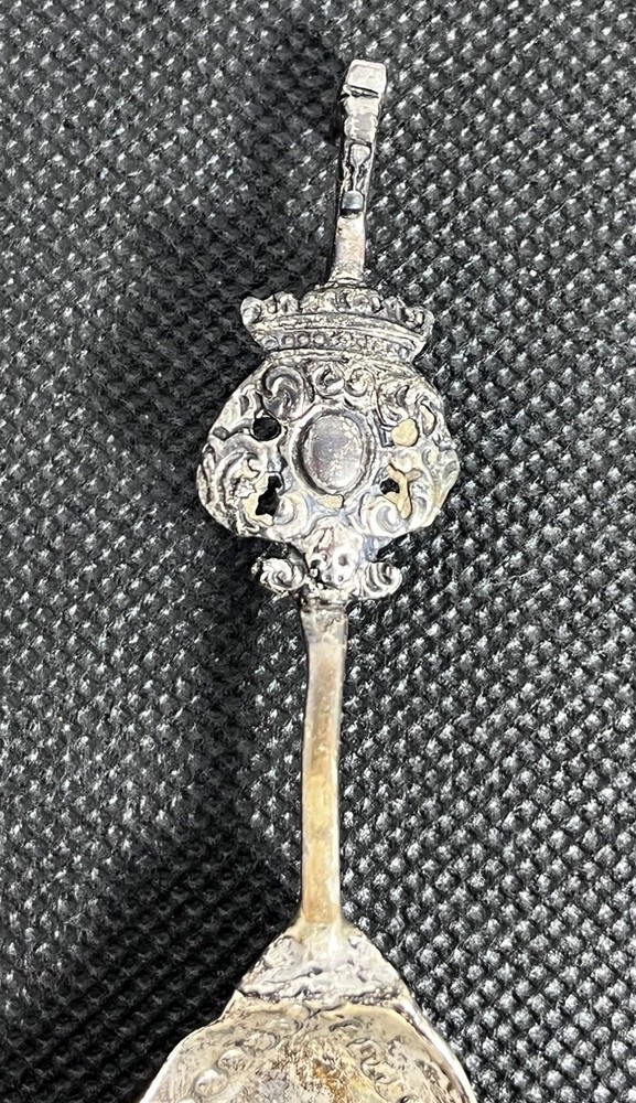 Antique Dutch Silver Monkey Spoon Embossed Mourning Maid Design