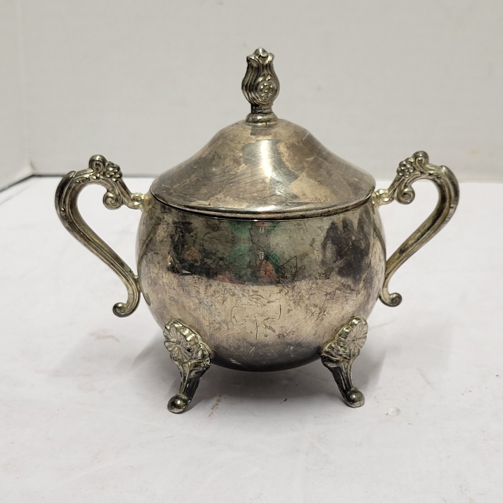 Vtg Silver Plated Footed Sugar Bowl/Lid