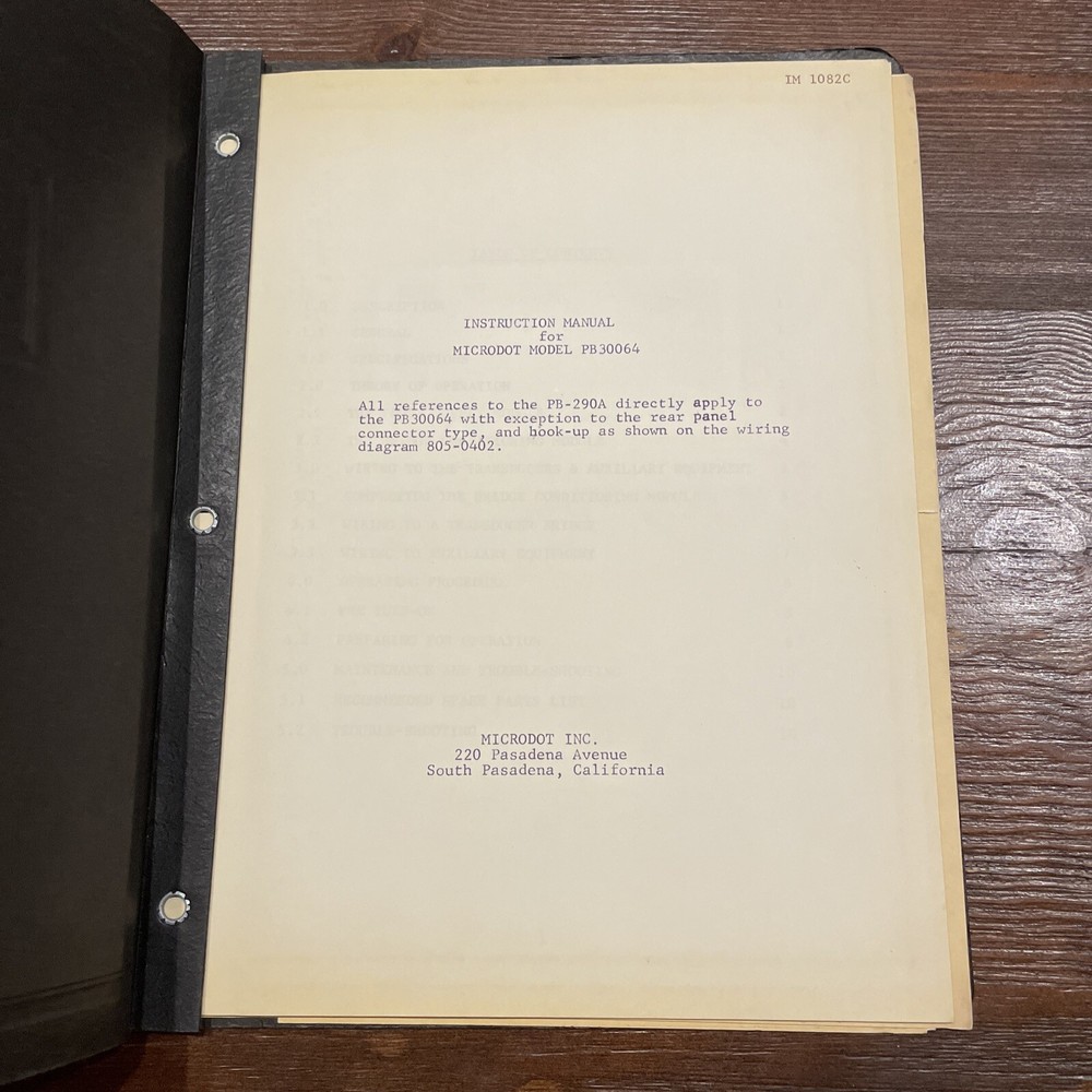 Microdot Model PB30064 Instruction Manual IM 1082C