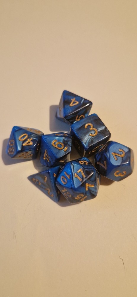 Blue marble effect D&D polyhedral dice set