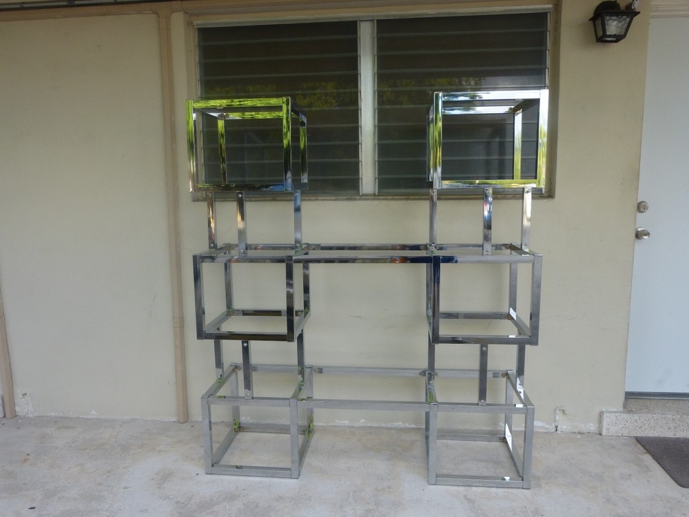 70'S MOD CONNECTED DOUBLE CHROME BOX TOWER ETAGERES