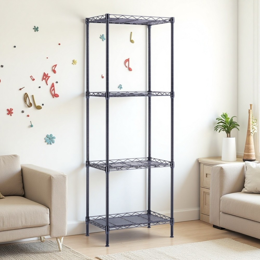 4-Tier Wire Shelving Unit - Heavy Duty, Adjustable, Modular & Black Kitchen Rack