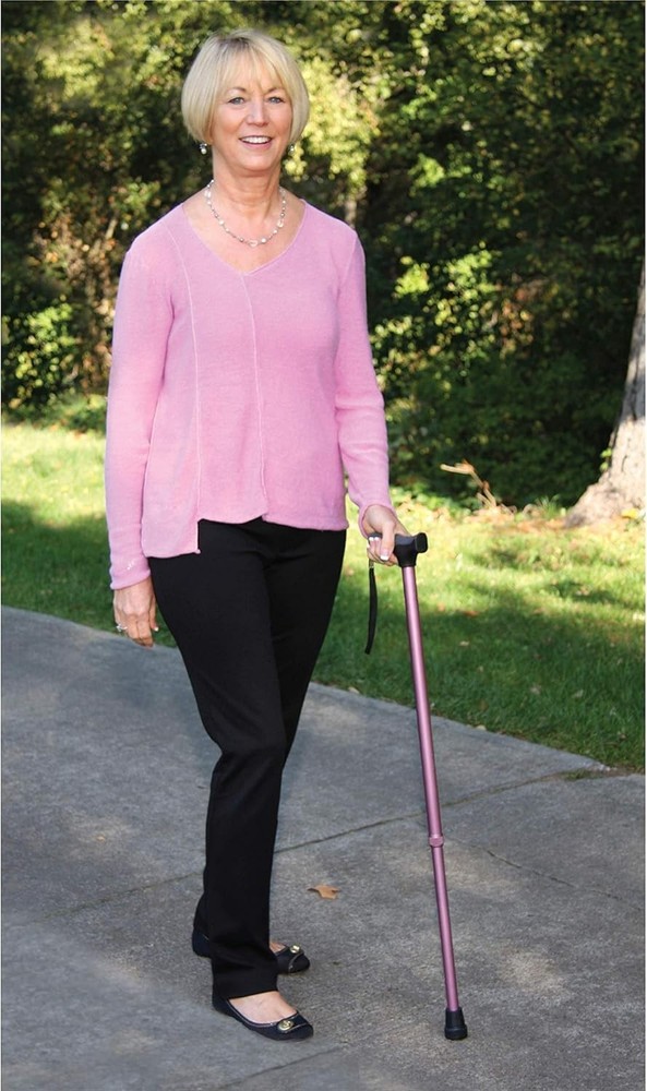 Pink Soft Grip Walking Cane - Adjustable Height, Wrist Strap