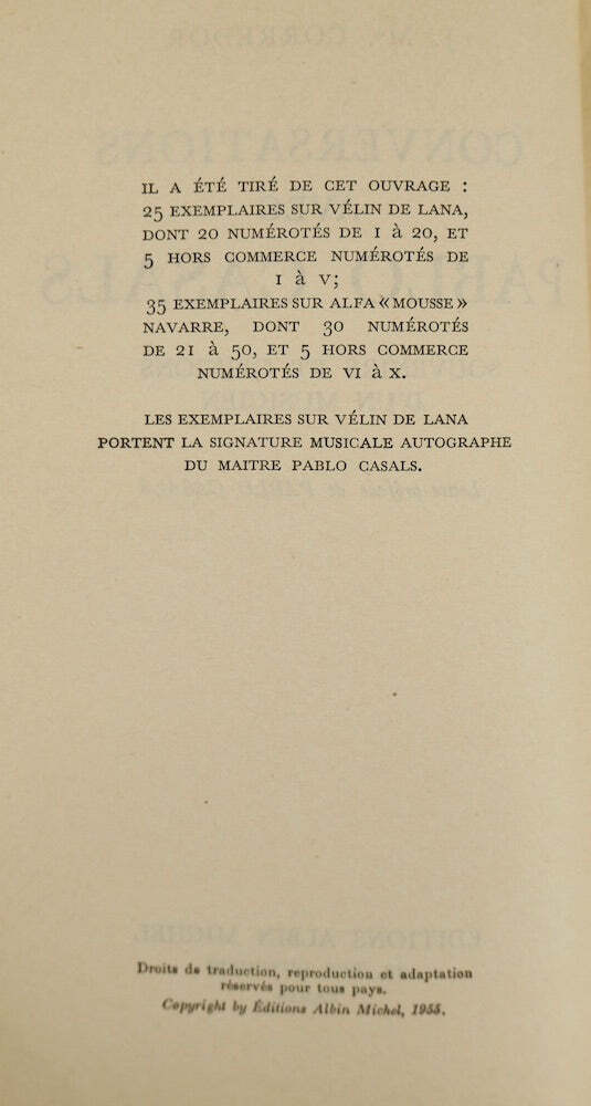 "Conversations avec Pablo Casals" - Signed Book CELLO