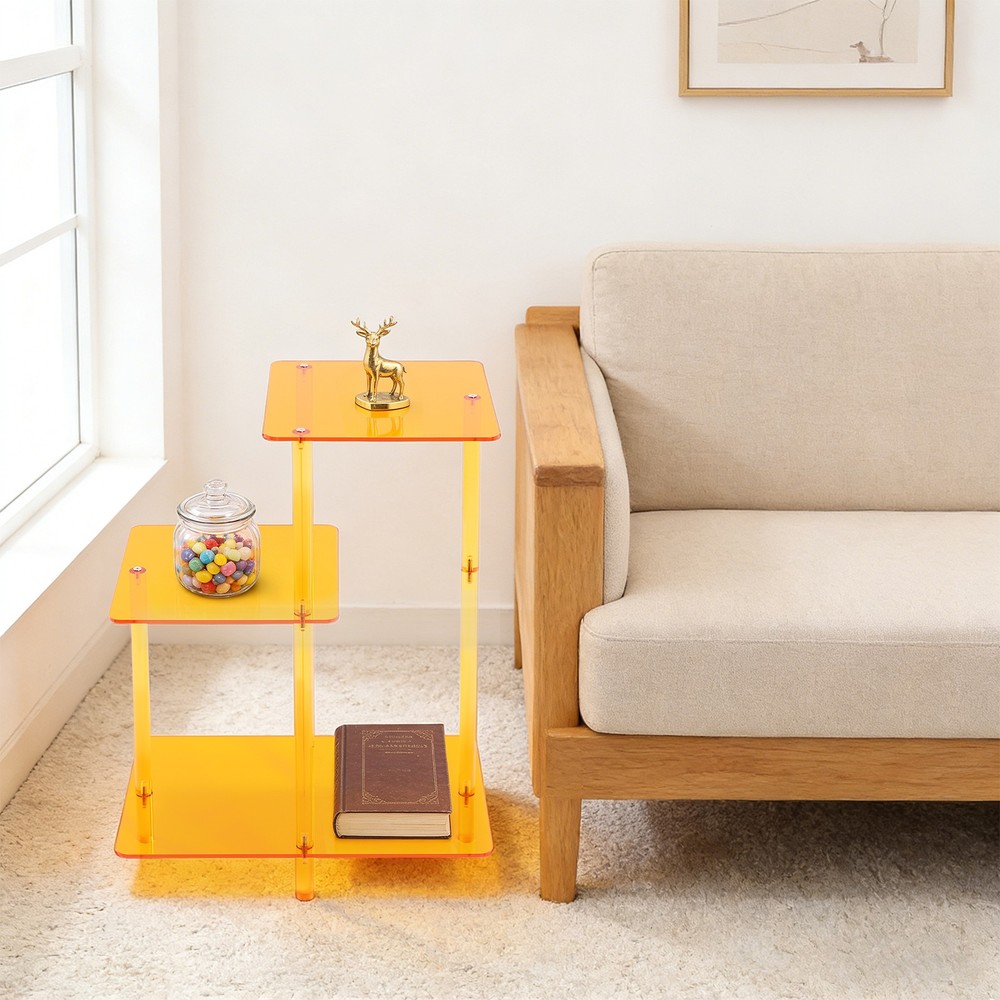 Acrylic Round Side Table 3 Tiers Step End Table Small Bedside Table