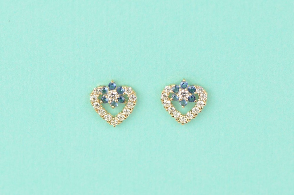 14K Yellow Gold Stud Heart Shape CZ Stud Earrings