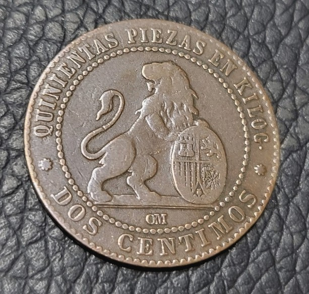 1870 Spain 2 Centimos Coin