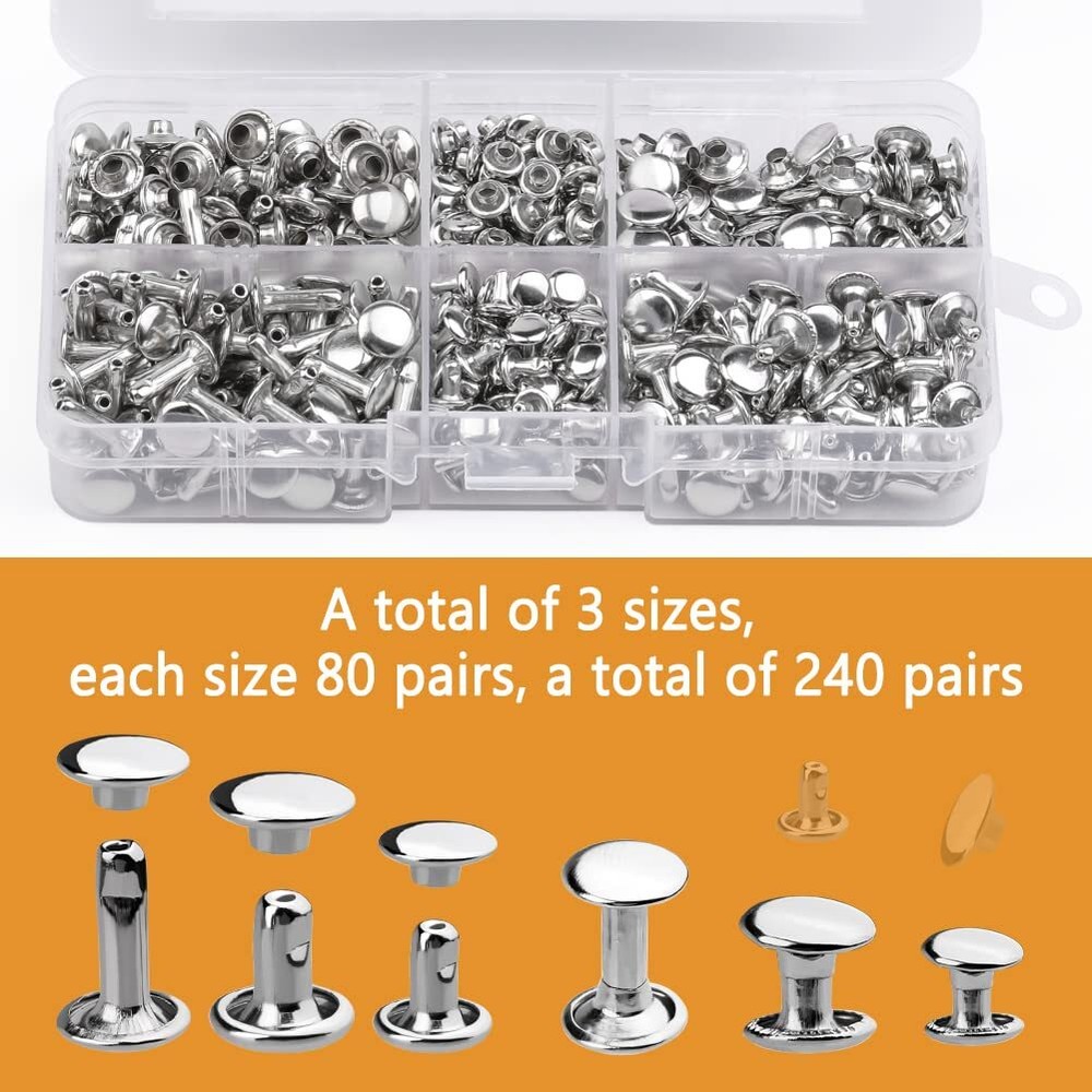 240 Sets Rivets for Leather Leather Rivets 3 Sizes Leather Double Cap Rivets ...