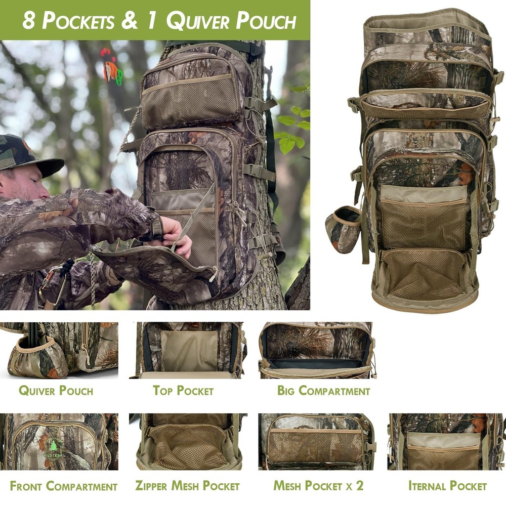 Bow Hunting Backpack for Men, Saddle Camo backpack with Bow Holder, Compound ...