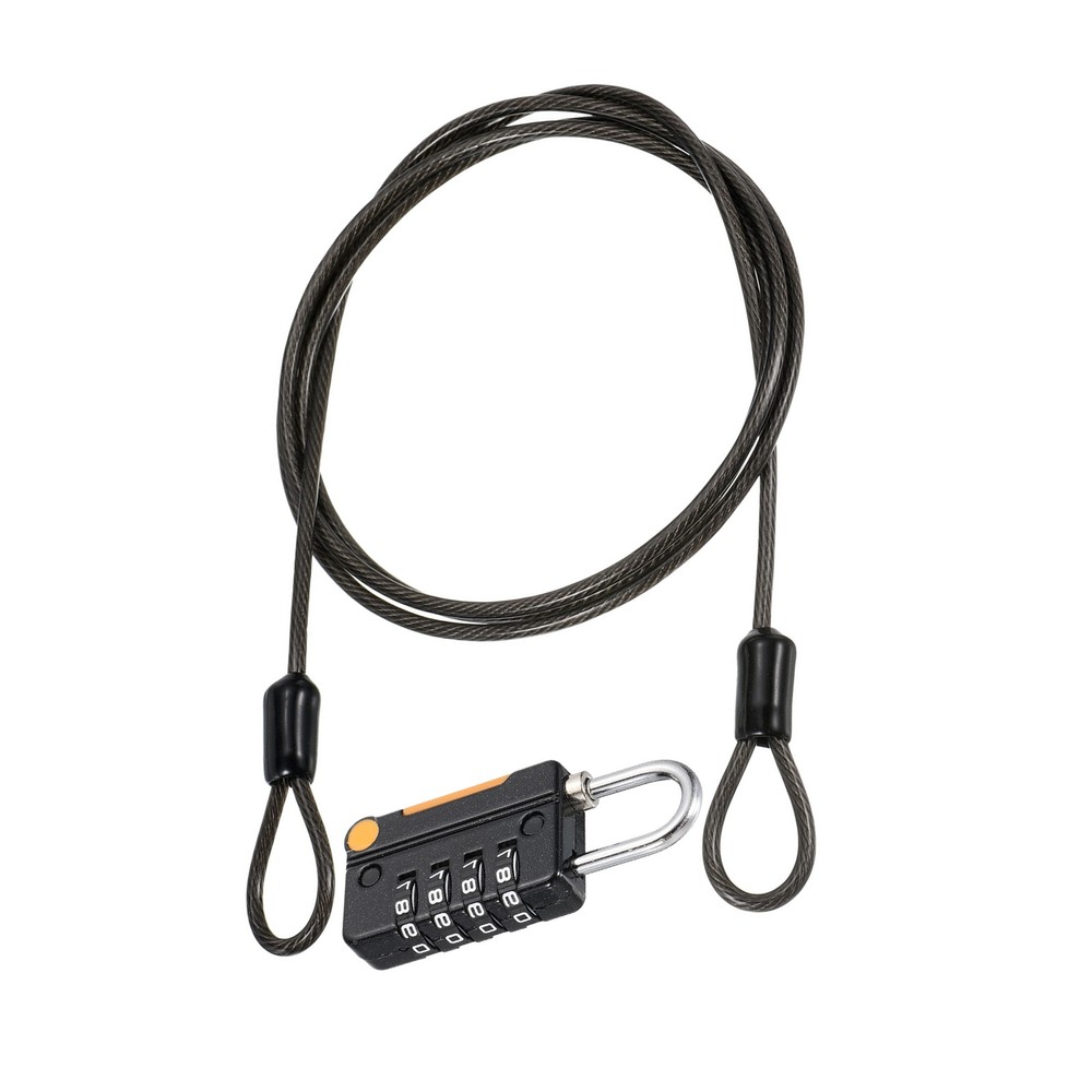3Ft 4 Digit Combination Lock Black DIY Security Cable Padlock , 1Pcs