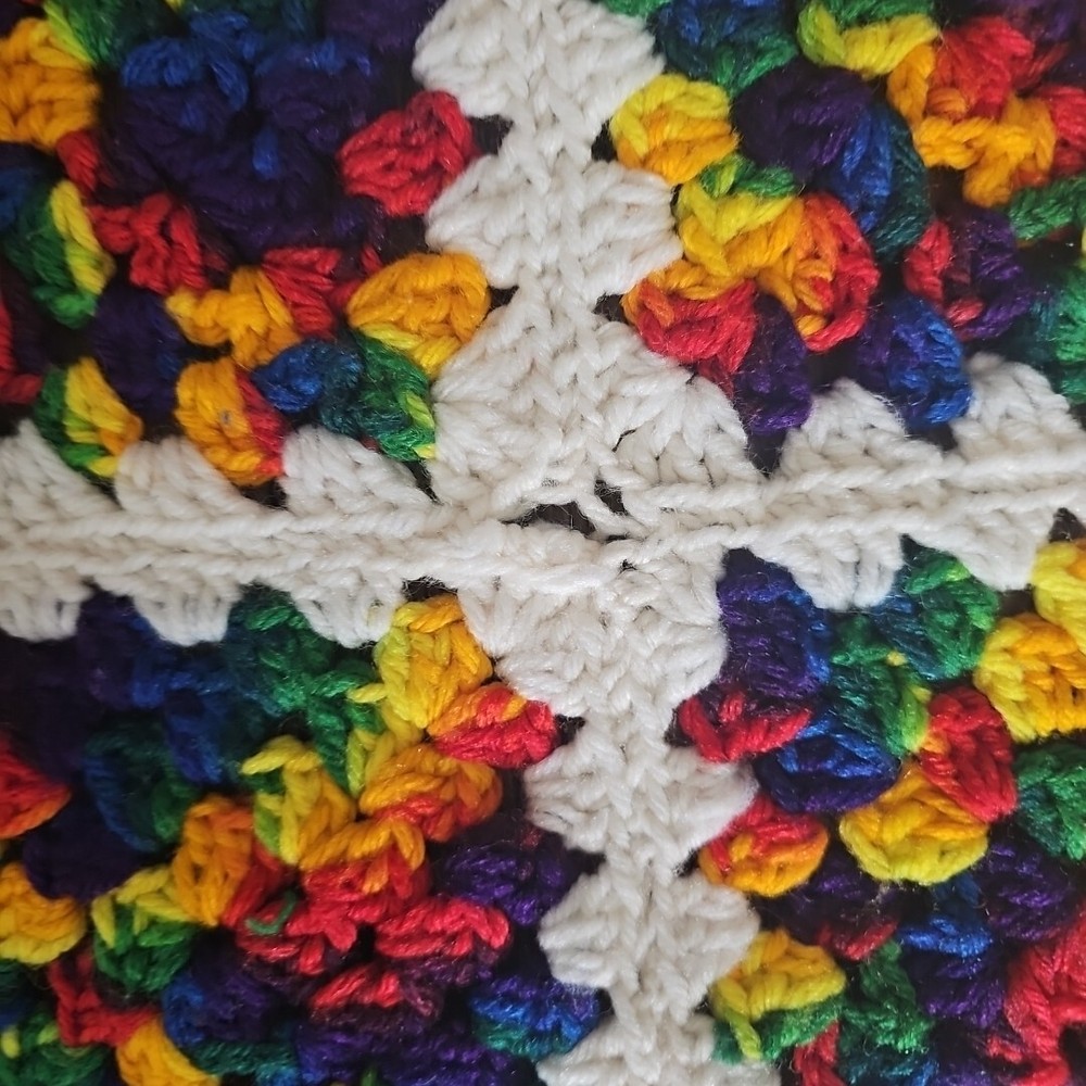 Granny Square Handmade Crochet Knitted Afghan Throw Blanket Rainbow 66"X50"