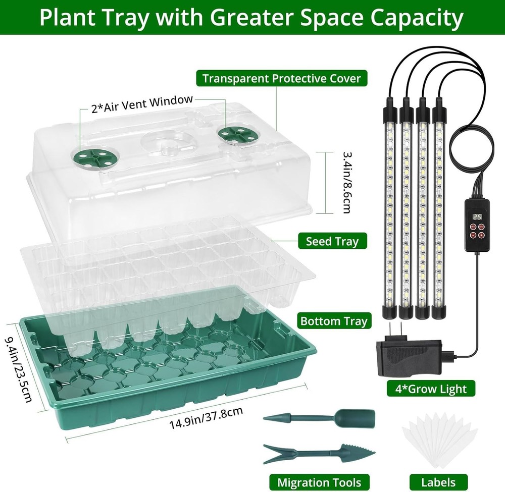 Seed Starter Tray with Grow Light, Intelligent Display Digital Controller, 80...