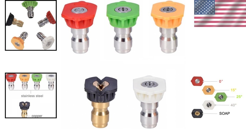 High-Performance Pressure Washer Nozzle Set with Adjustable Jet Angles - 5 Tips
