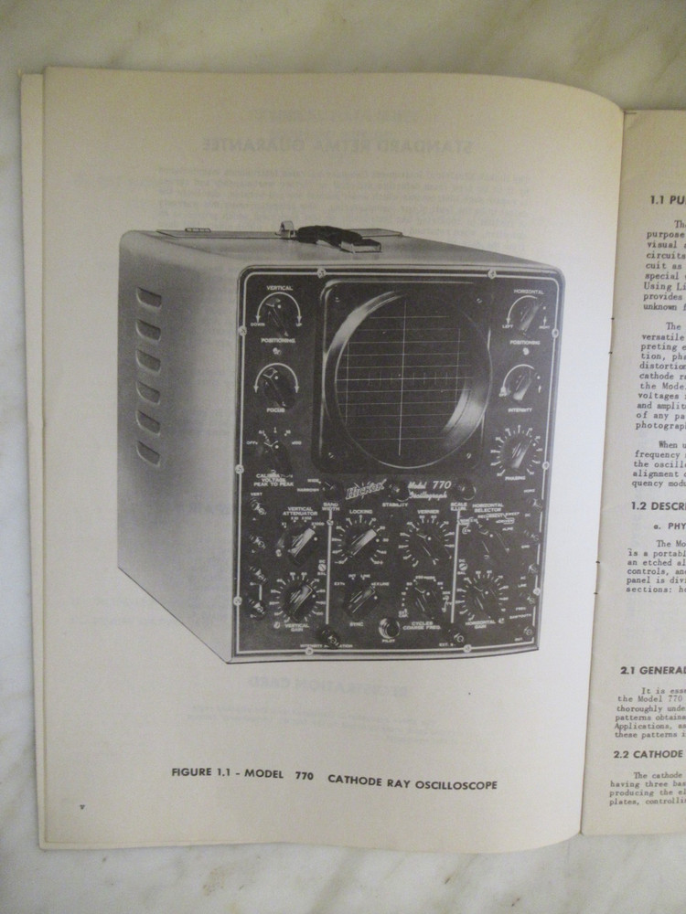 HICKOK MODEL 770 CATHODE RAY OSCILLOSCOPE MANUAL - ORIGINAL