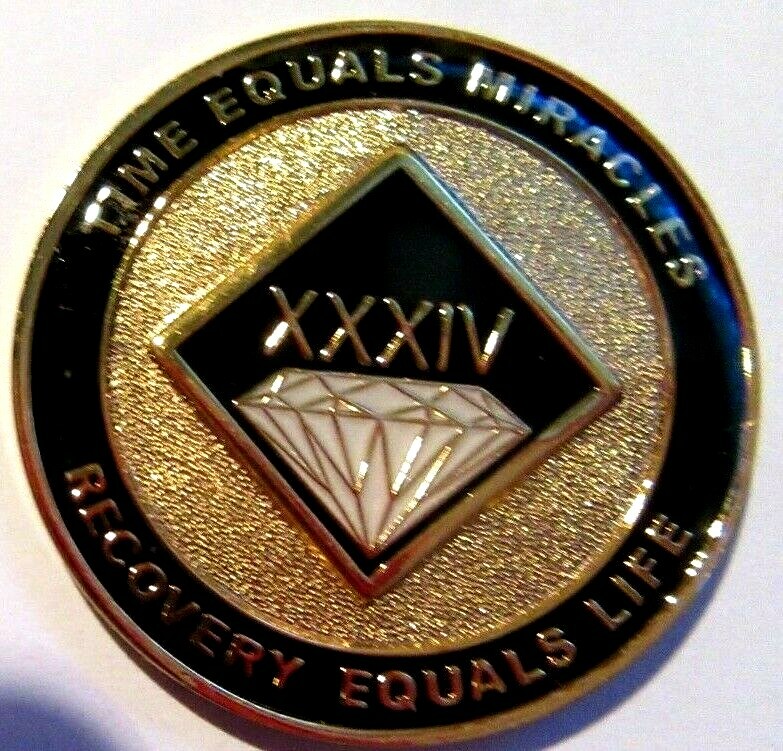 Narcotics Anonymous NA BLACK 34 Year Gold White Medallion Chip Token
