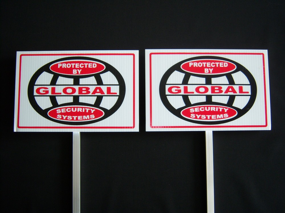 2 GLOBAL Security System Signs...+ 2 Stakes...   #PS-409